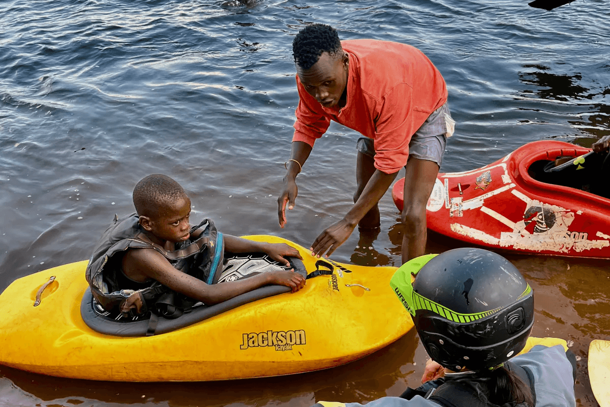 Young paddler mastering the roll
