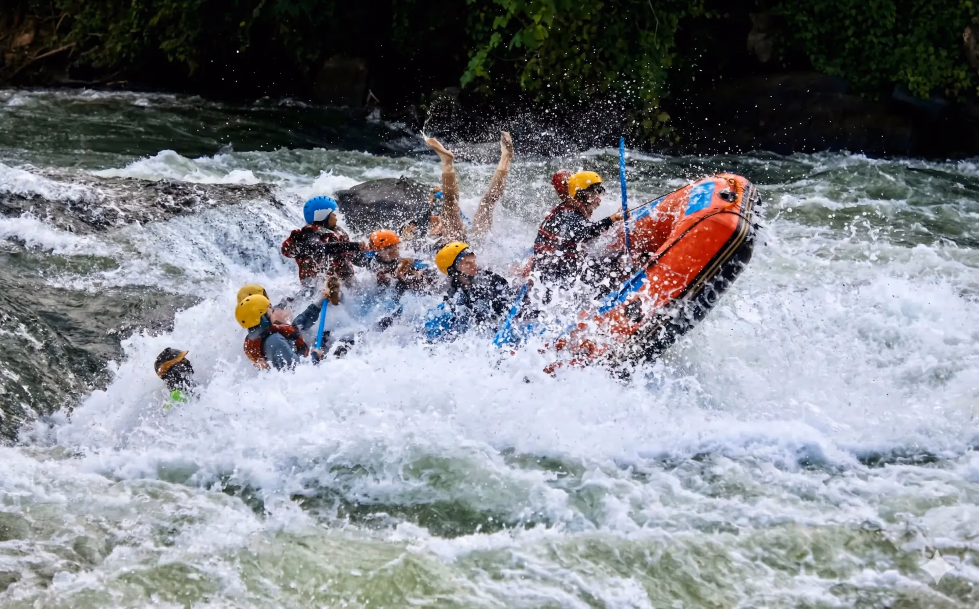 Rafting upside down in a massive wave