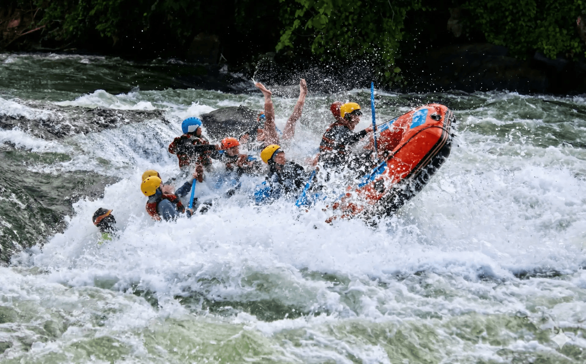 Rafting upside down in a massive wave