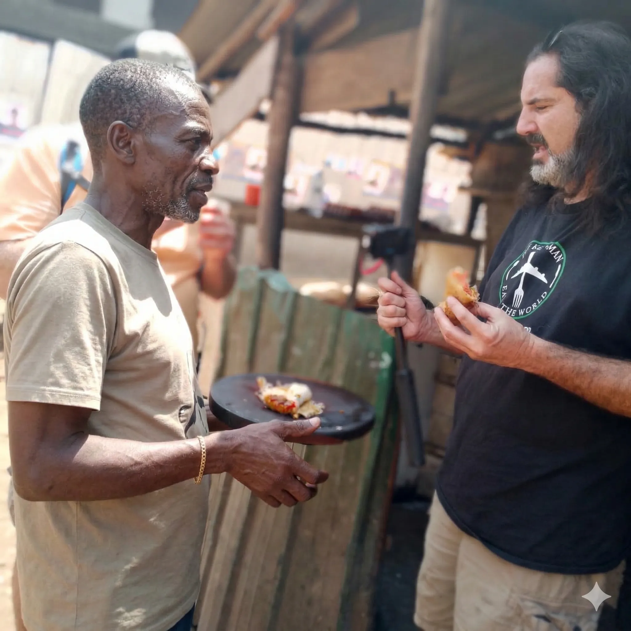 A backpacker enjoying a fresh Ugandan Rolex street food in Jinja